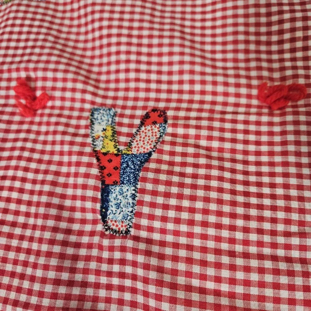 Handmade Baby Quilt Crib Red Gingham Patchwork BABY Applique Reversible 44x37
